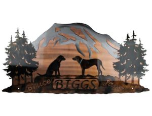 metal-address-sign-dogs-mountains